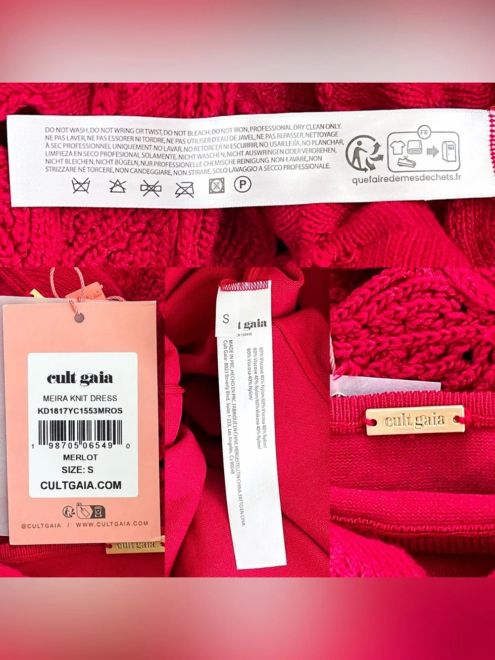 Cult Gaia Meira Knit Dress Floral Appliqué Merlot Small NWT - Picture 5 of 8
